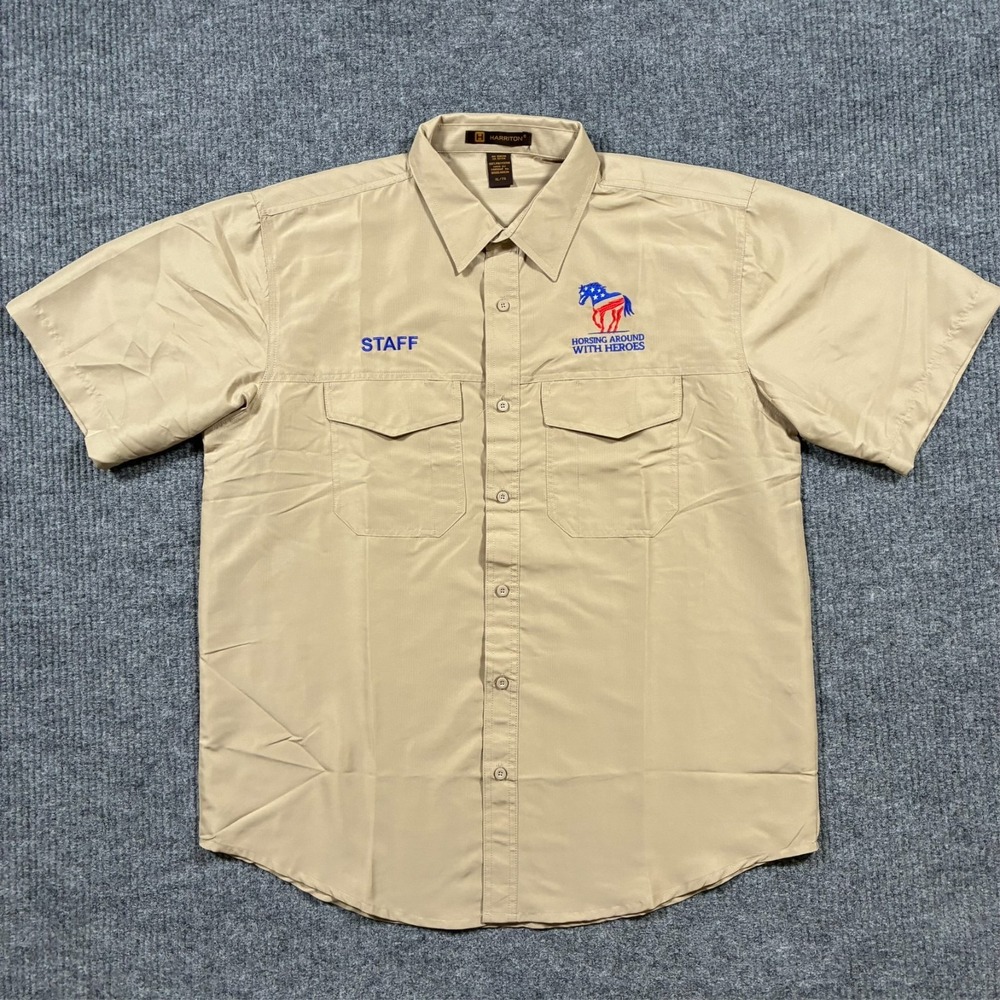 Harriton Mens Button Up Shirt XL Staff‎ Horsing Around With Heroes Work Uniform
